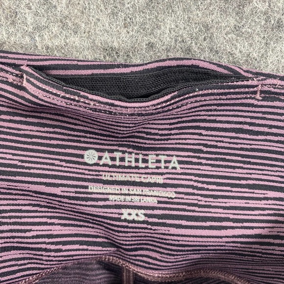 Athleta Leggings XXS Ultimate Capri Purple Striped High Rise Pocket Tight - Picture 11 of 11